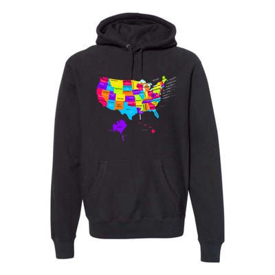 United States Map With States And Capital Cities Premium Hoodie