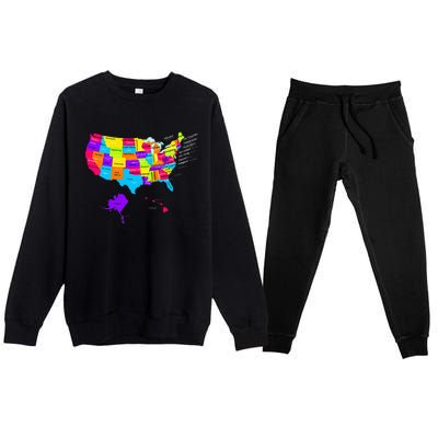 United States Map With States And Capital Cities Premium Crewneck Sweatsuit Set