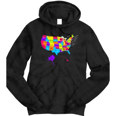 United States Map With States And Capital Cities Tie Dye Hoodie