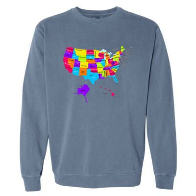 United States Map With States And Capital Cities Garment-Dyed Sweatshirt