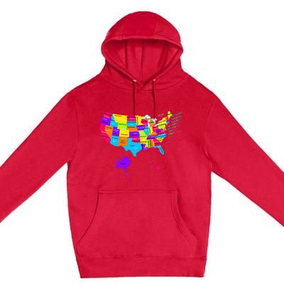 United States Map With States And Capital Cities Premium Pullover Hoodie