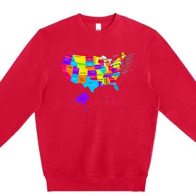 United States Map With States And Capital Cities Premium Crewneck Sweatshirt