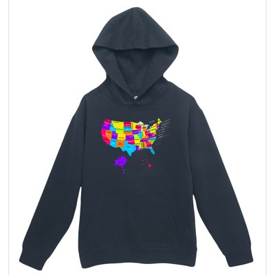 United States Map With States And Capital Cities Urban Pullover Hoodie