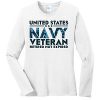 United States NA'VY Veteran Retired Not Expired Ladies Long Sleeve Shirt