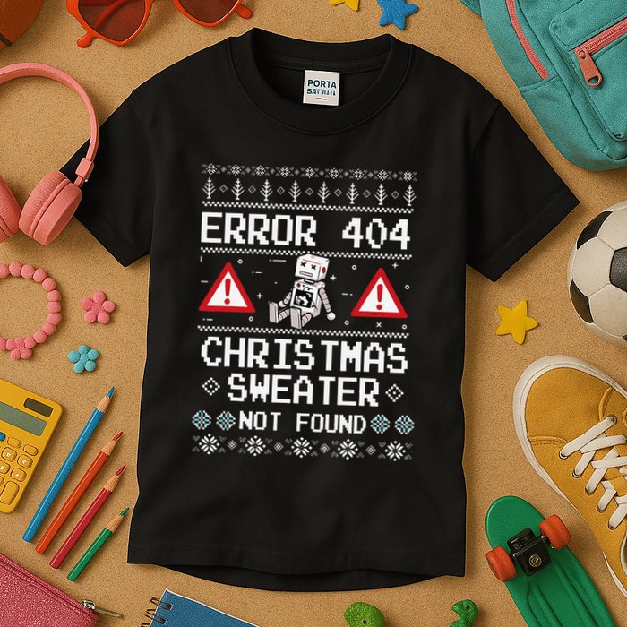 Ugly Sweater Not Found Error 404 Computer Funny Christmas Kids T-Shirt