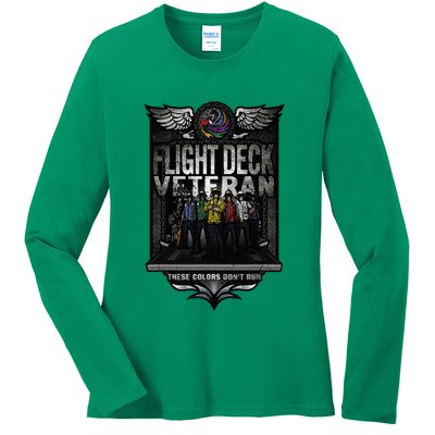 United States Naval Aircraft Carrier Flight Deck Veteran Ladies Long Sleeve Shirt