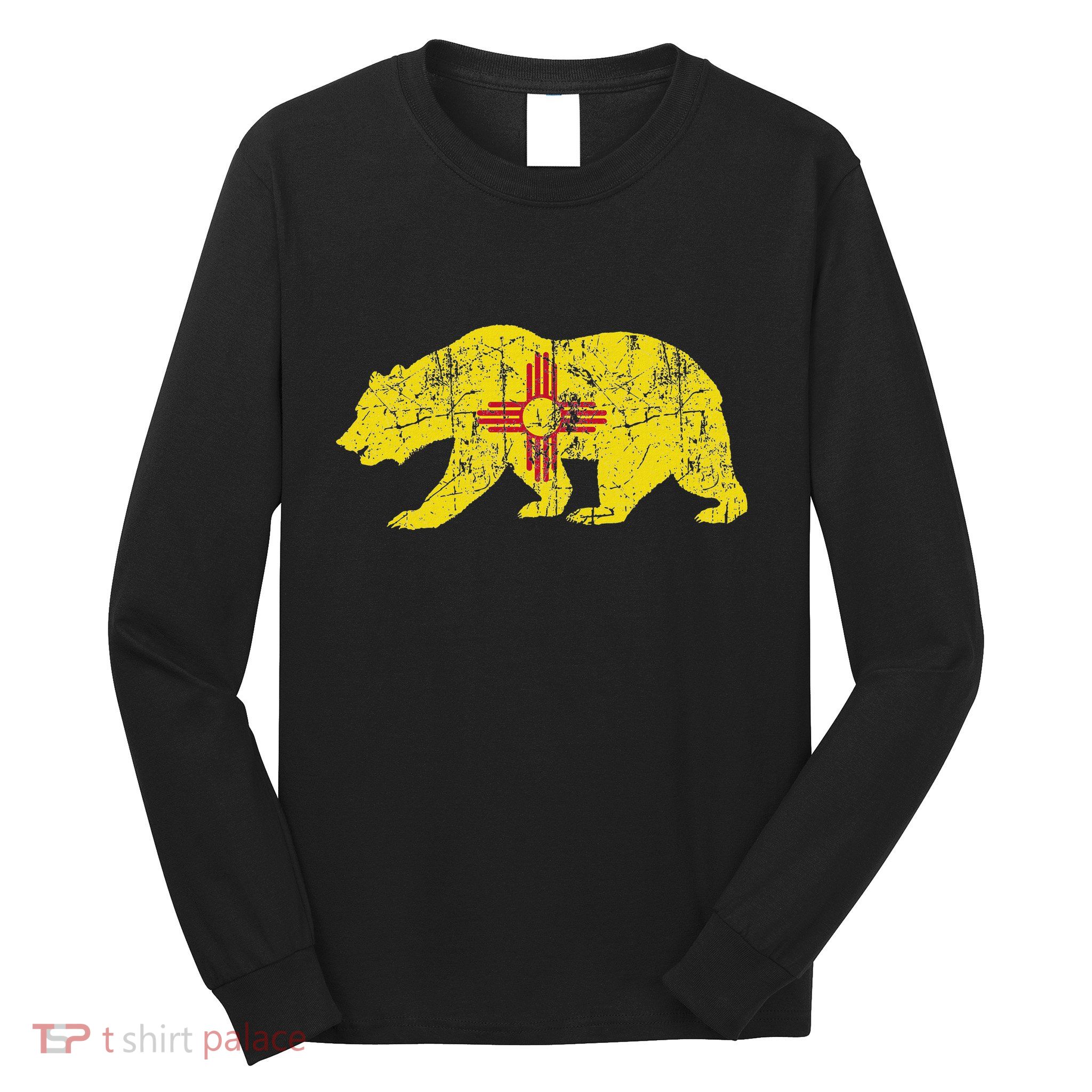 Usa State New Mexico Flag Bear Red Zia Sun Symbol Long Sleeve Shirt