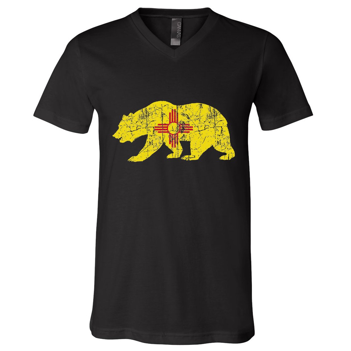 Usa State New Mexico Flag Bear Red Zia Sun Symbol V-Neck T-Shirt