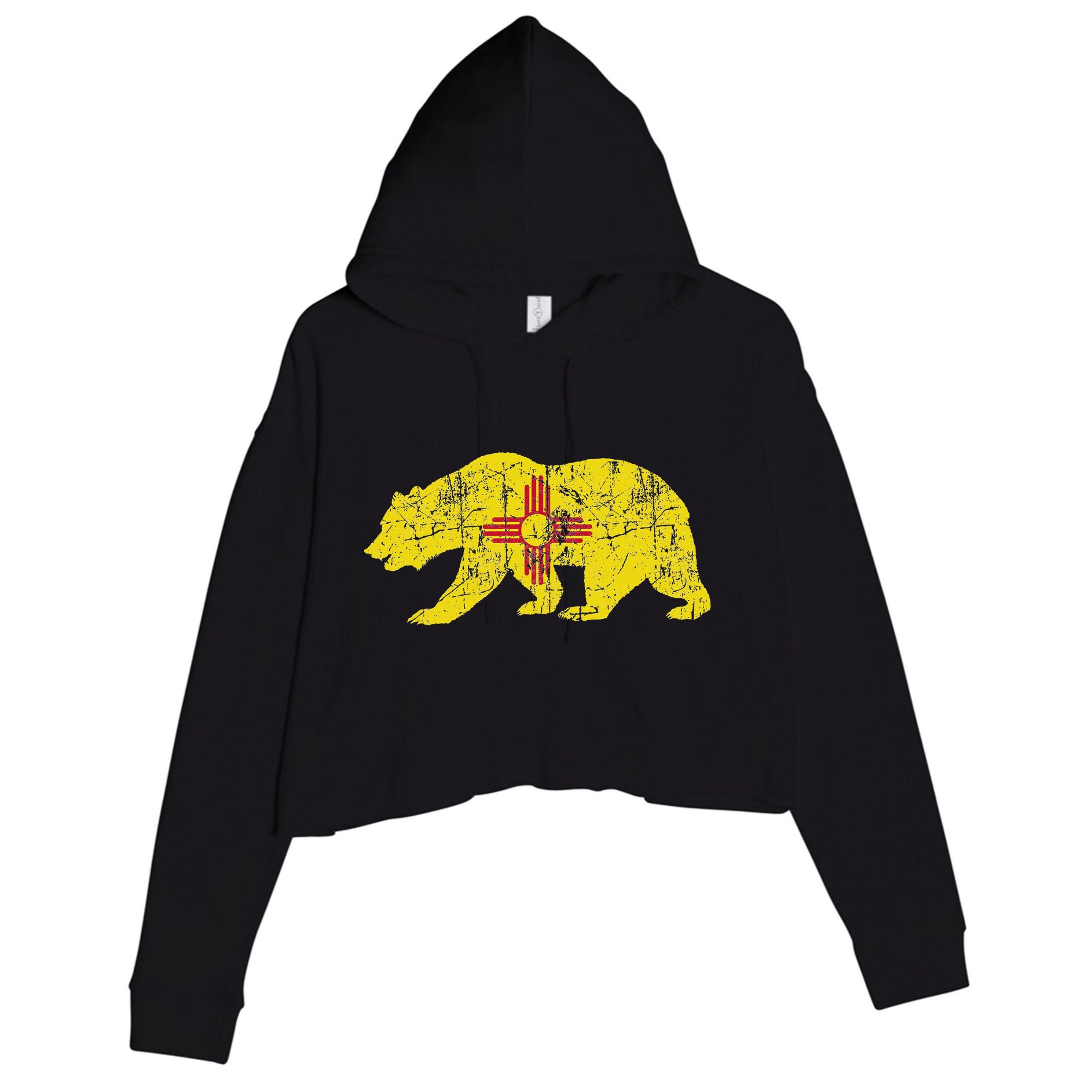 Usa State New Mexico Flag Bear Red Zia Sun Symbol Crop Fleece Hoodie
