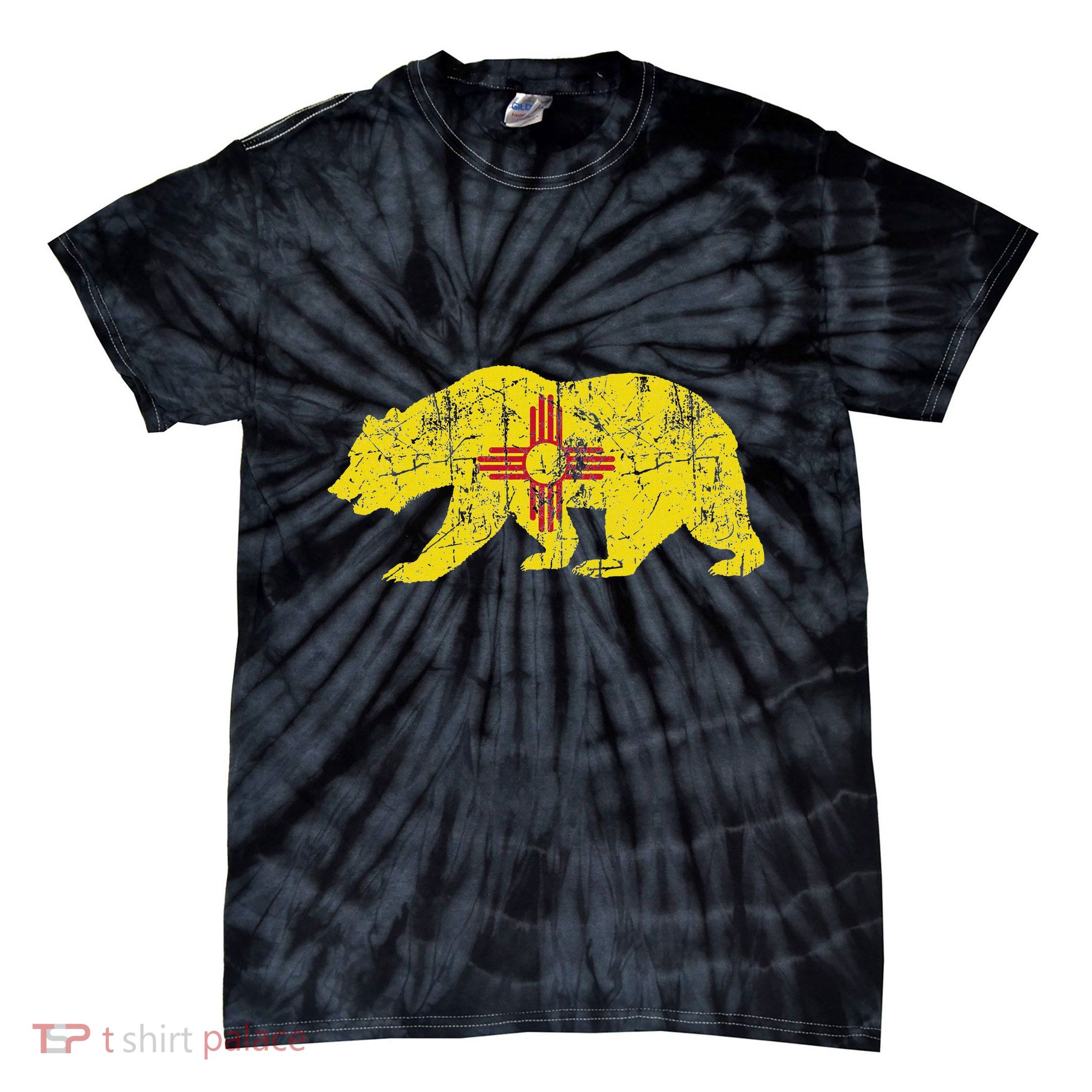 Usa State New Mexico Flag Bear Red Zia Sun Symbol Tie-Dye T-Shirt