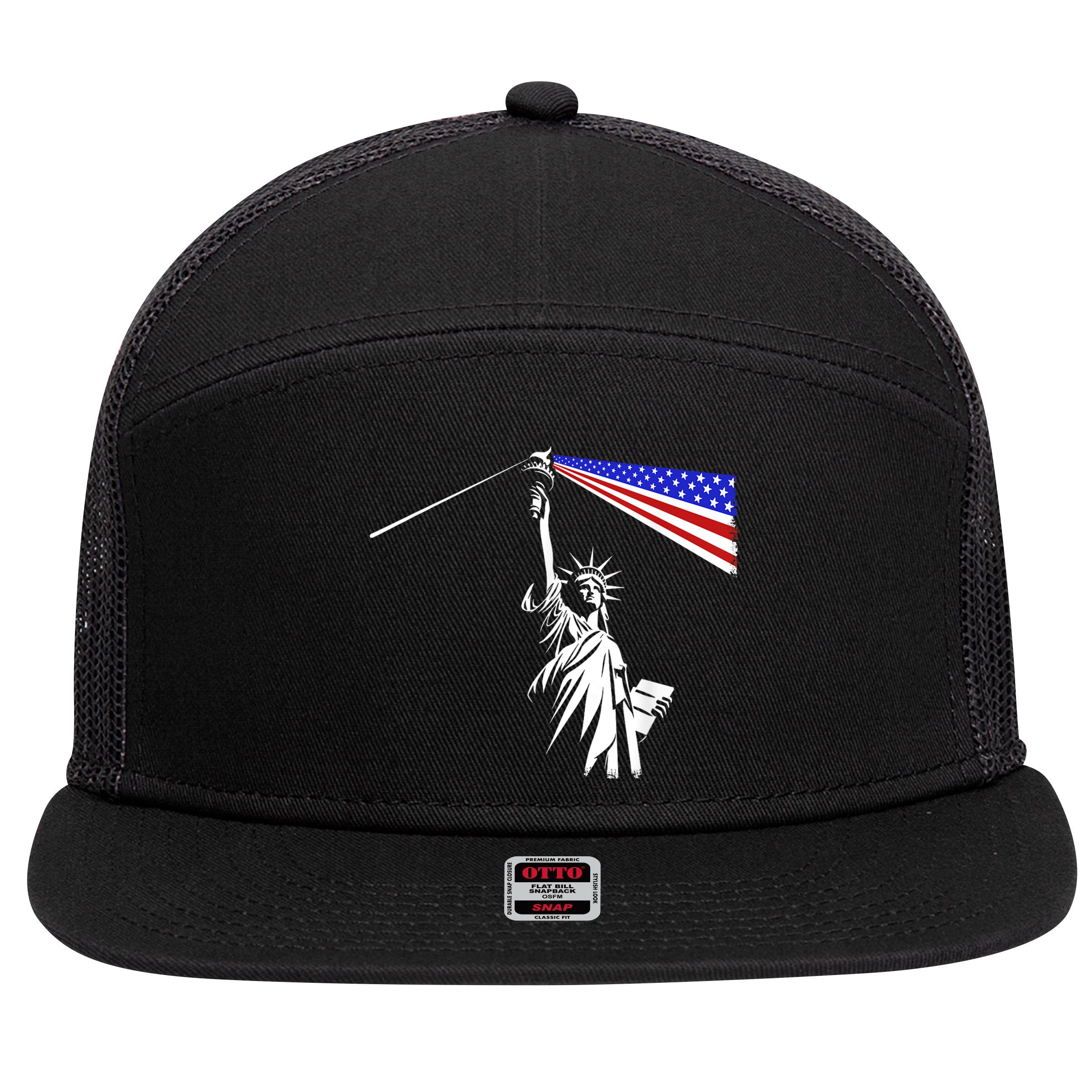Usa Statue Of Liberty 4th Of July Novelty Funny Patriotic 7 Panel Mesh Trucker Snapback Hat