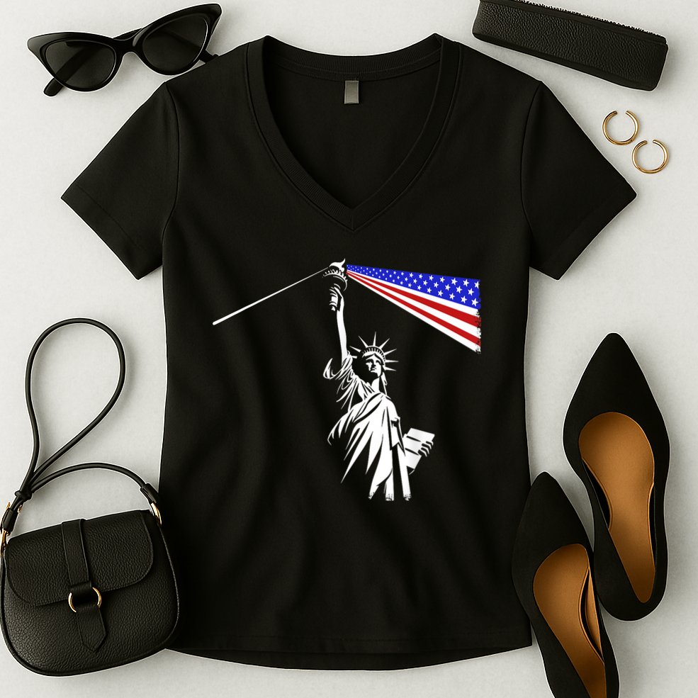 Usa Statue Of Liberty 4th Of July Novelty Funny Patriotic Women's V-Neck T-Shirt