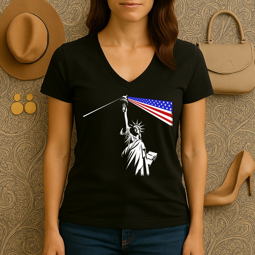 Usa Statue Of Liberty 4th Of July Novelty Funny Patriotic Women's V-Neck T-Shirt