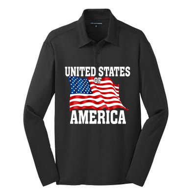 United States Of America Us Flag 4th Of July Gift Silk Touch Performance Long Sleeve Polo