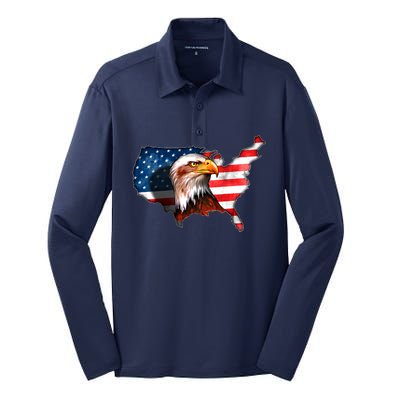 United States Of America Bald Eagle Silk Touch Performance Long Sleeve Polo