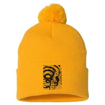 Uzumaki Spiral Obsession Swirl Pom Pom 12in Knit Beanie