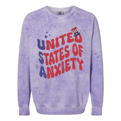 United States of Anxiety Sarcastic USA 4th of July Colorblast Crewneck Sweatshirt