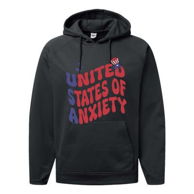 United States of Anxiety Sarcastic USA 4th of July Performance Fleece Hoodie