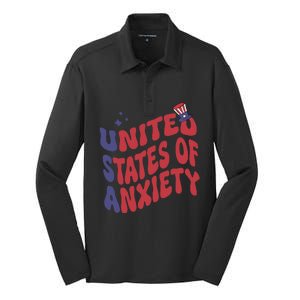 United States of Anxiety Sarcastic USA 4th of July Silk Touch Performance Long Sleeve Polo