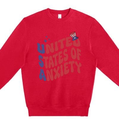 United States of Anxiety Sarcastic USA 4th of July Premium Crewneck Sweatshirt