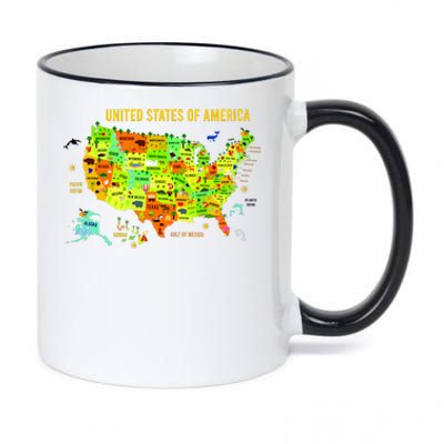 United States Of America Colorful Illustration 11oz Black Color Changing Mug