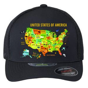 United States Of America Colorful Illustration Flexfit Unipanel Trucker Cap