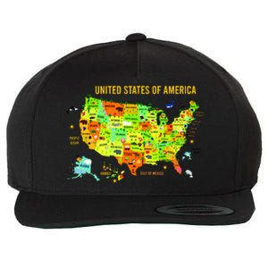 United States Of America Colorful Illustration Wool Snapback Cap