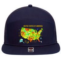 United States Of America Colorful Illustration 7 Panel Mesh Trucker Snapback Hat