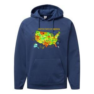 United States Of America Colorful Illustration Performance Fleece Hoodie