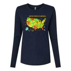 United States Of America Colorful Illustration Womens Cotton Relaxed Long Sleeve T-Shirt