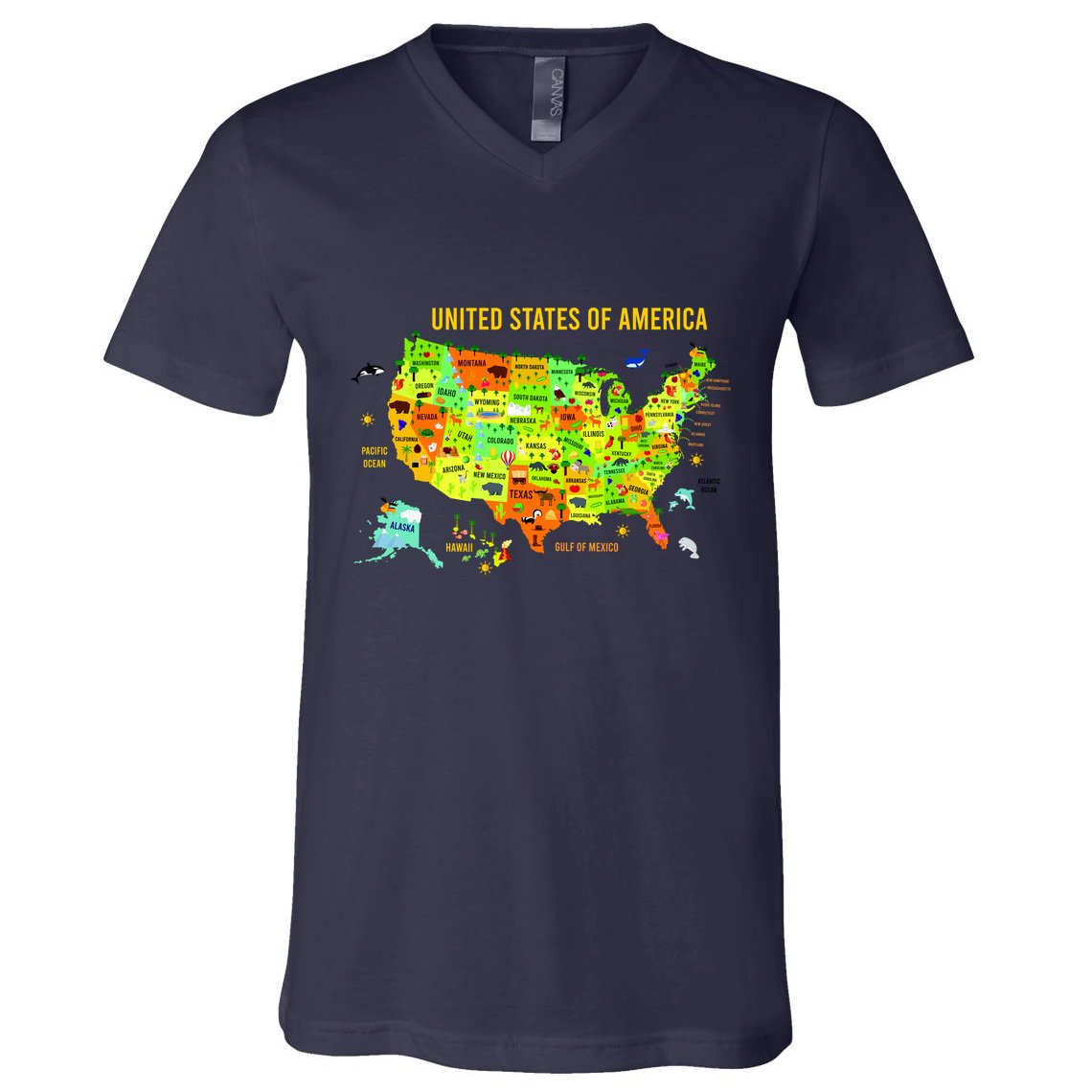 United States Of America Colorful Illustration V-Neck T-Shirt