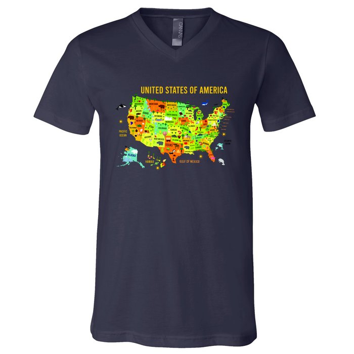 United States Of America Colorful Illustration V-Neck T-Shirt