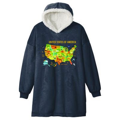 United States Of America Colorful Illustration Hooded Wearable Blanket