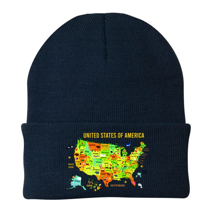 United States Of America Colorful Illustration Knit Cap Winter Beanie