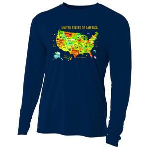 United States Of America Colorful Illustration Cooling Performance Long Sleeve Crew