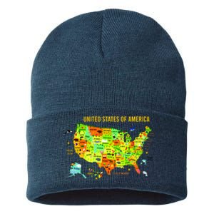 United States Of America Colorful Illustration Sustainable Knit Beanie