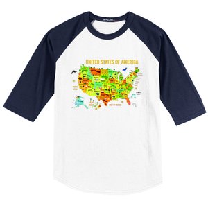 United States Of America Colorful Illustration Baseball Sleeve Shirt