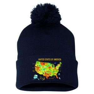 United States Of America Colorful Illustration Pom Pom 12in Knit Beanie