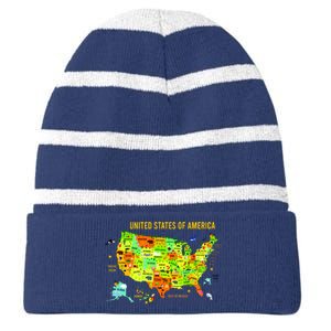 United States Of America Colorful Illustration Striped Beanie with Solid Band