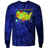 United States Of America Colorful Illustration Tie-Dye Long Sleeve Shirt