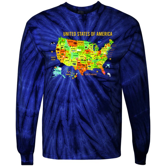 United States Of America Colorful Illustration Tie-Dye Long Sleeve Shirt