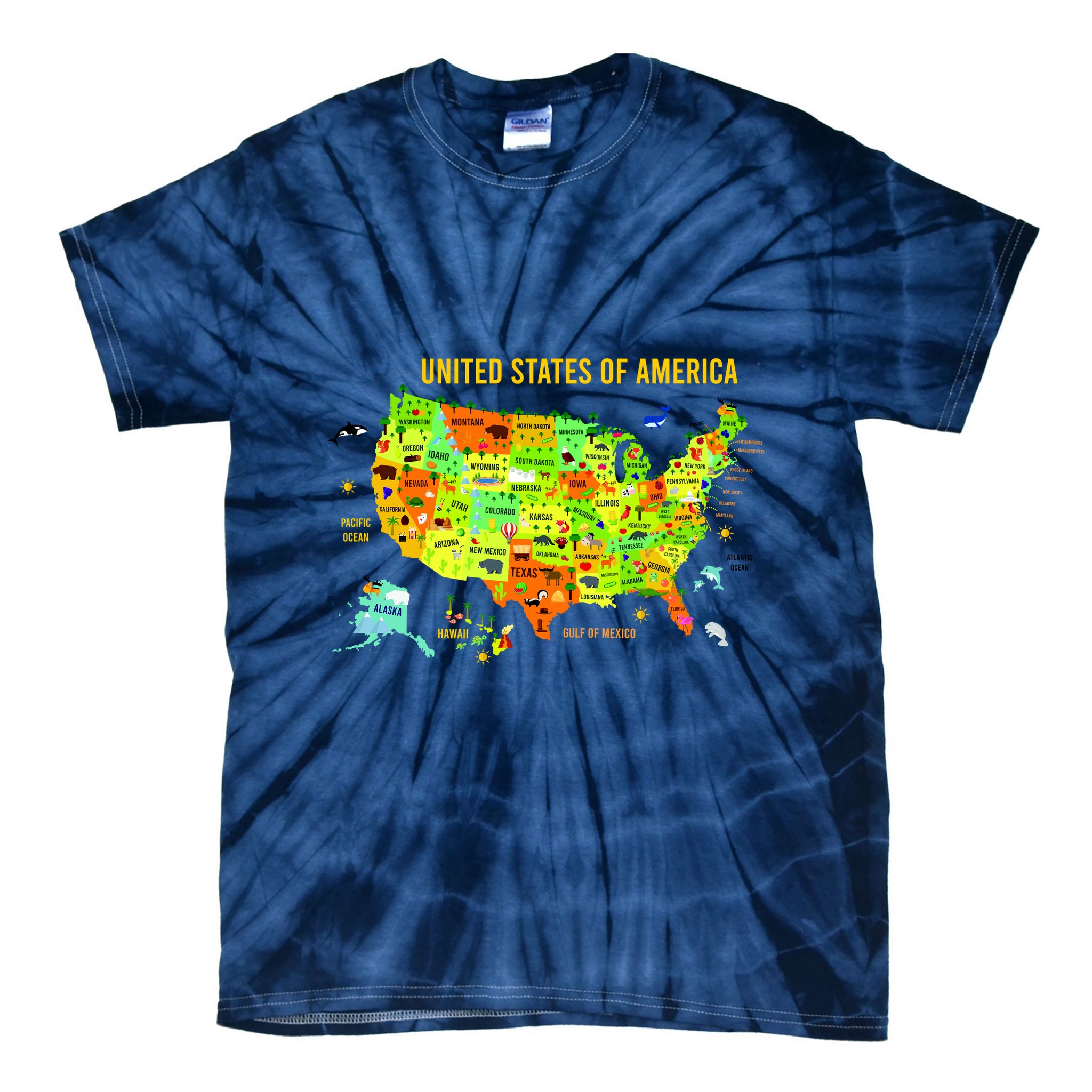 United States Of America Colorful Illustration Tie-Dye T-Shirt