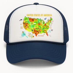 United States Of America Colorful Illustration Trucker Hat