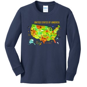 United States Of America Colorful Illustration Kids Long Sleeve Shirt