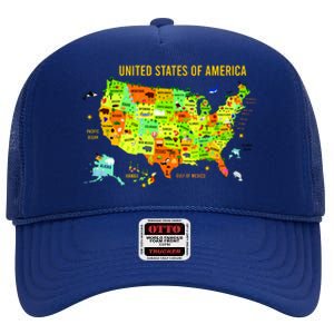 United States Of America Colorful Illustration High Crown Mesh Back Trucker Hat