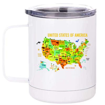 United States Of America Colorful Illustration 12 oz Stainless Steel Tumbler Cup