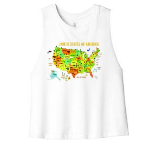 United States Of America Colorful Illustration Women's Racerback Cropped Tank