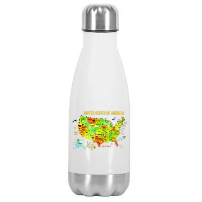 United States Of America Colorful Illustration Stainless Steel Insulated Water Bottle