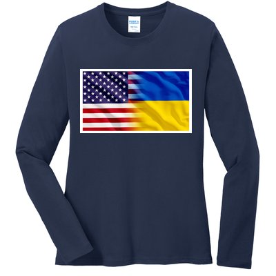 United States Of America I Stand With Ukraine Flag Support Ladies Long Sleeve Shirt