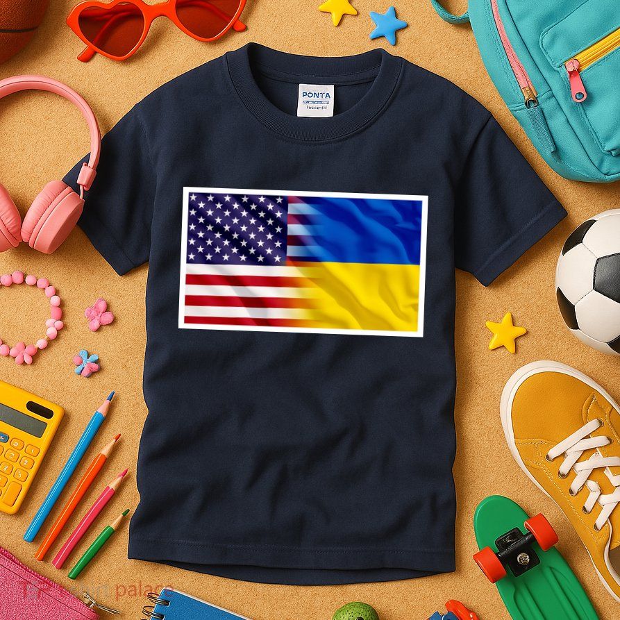United States Of America I Stand With Ukraine Flag Support Kids T-Shirt